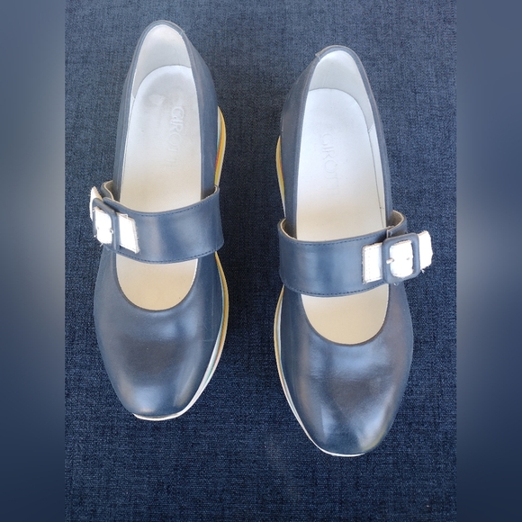 GIROTTI Mary Jane Leather Platform Heel Loafers Size 39 Blue - Picture 1 of 7